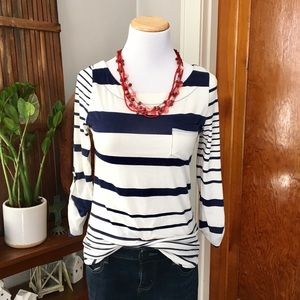 Modcloth nautical navy striped 3/4 sleeve top